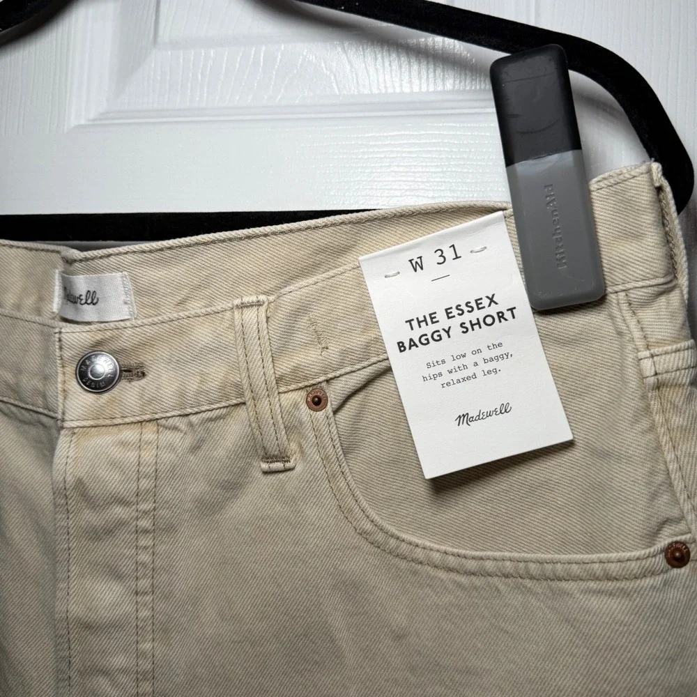 NWT Madewell The Essex Baggy Short Tan Khaki Denim Raw Hem NZ288 Size 31